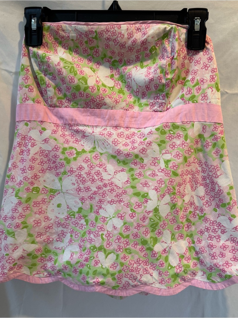 Vintage Lilly Pulitzer Strapless Corset Top Pink Green Gossip Butterfly Size 10